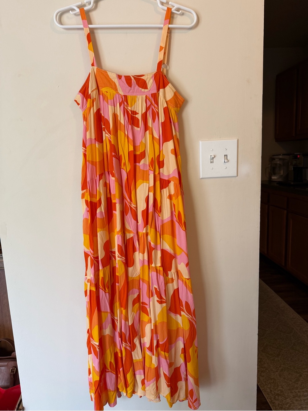 Sunset Print Spaghetti-Strap Maxi Dress - Orange & Pink